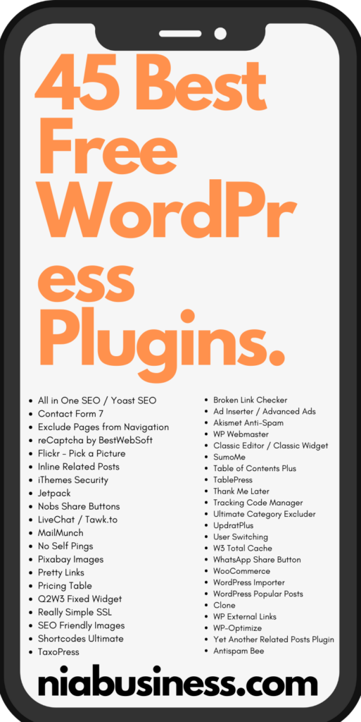 45 best free WordPress plugins to install on a blog infographic
