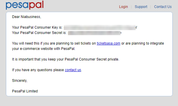 Your Pesapal Consumer Key and your Pesapal Secret key